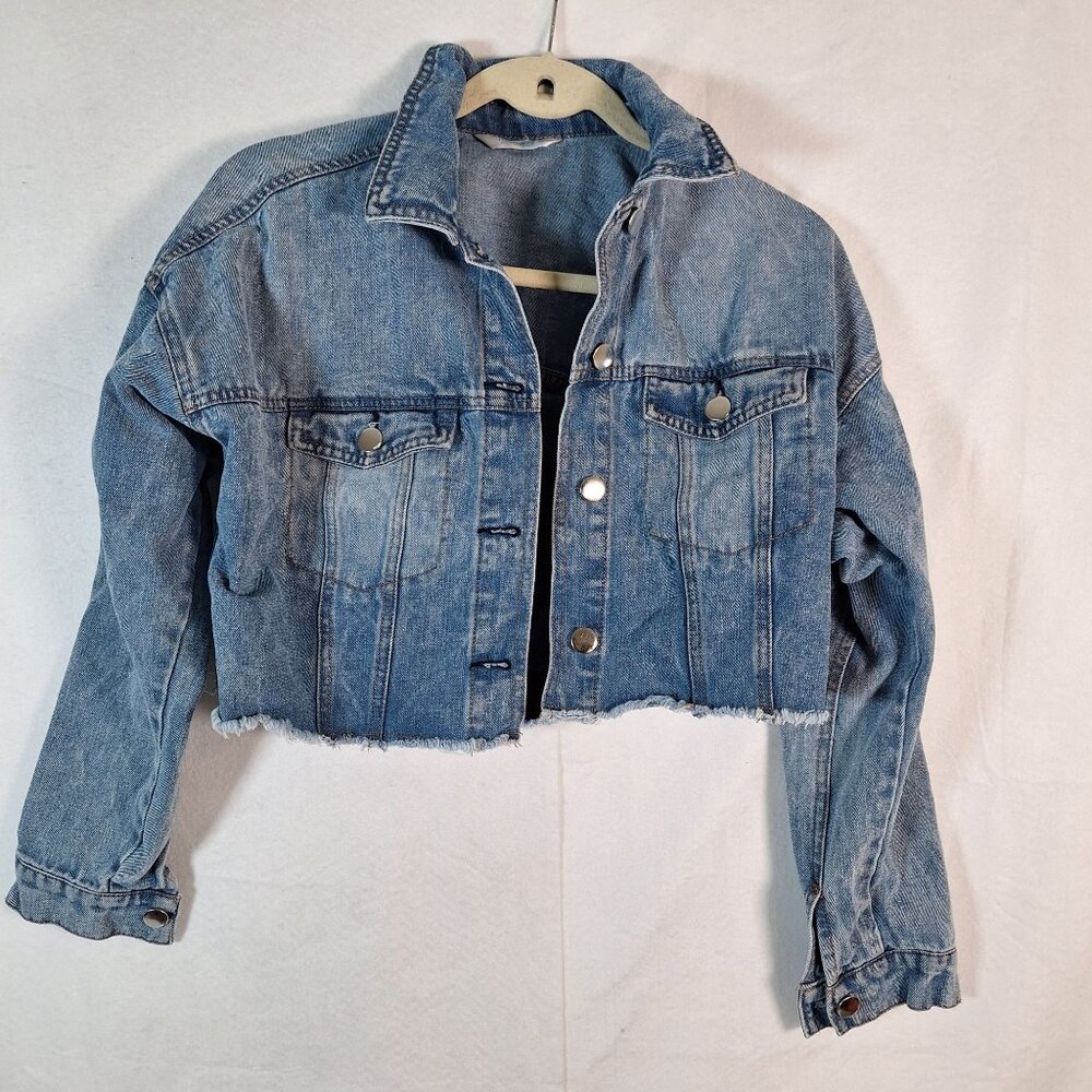 Cropped Cinched Button Down Jean Jacket size small - image 1